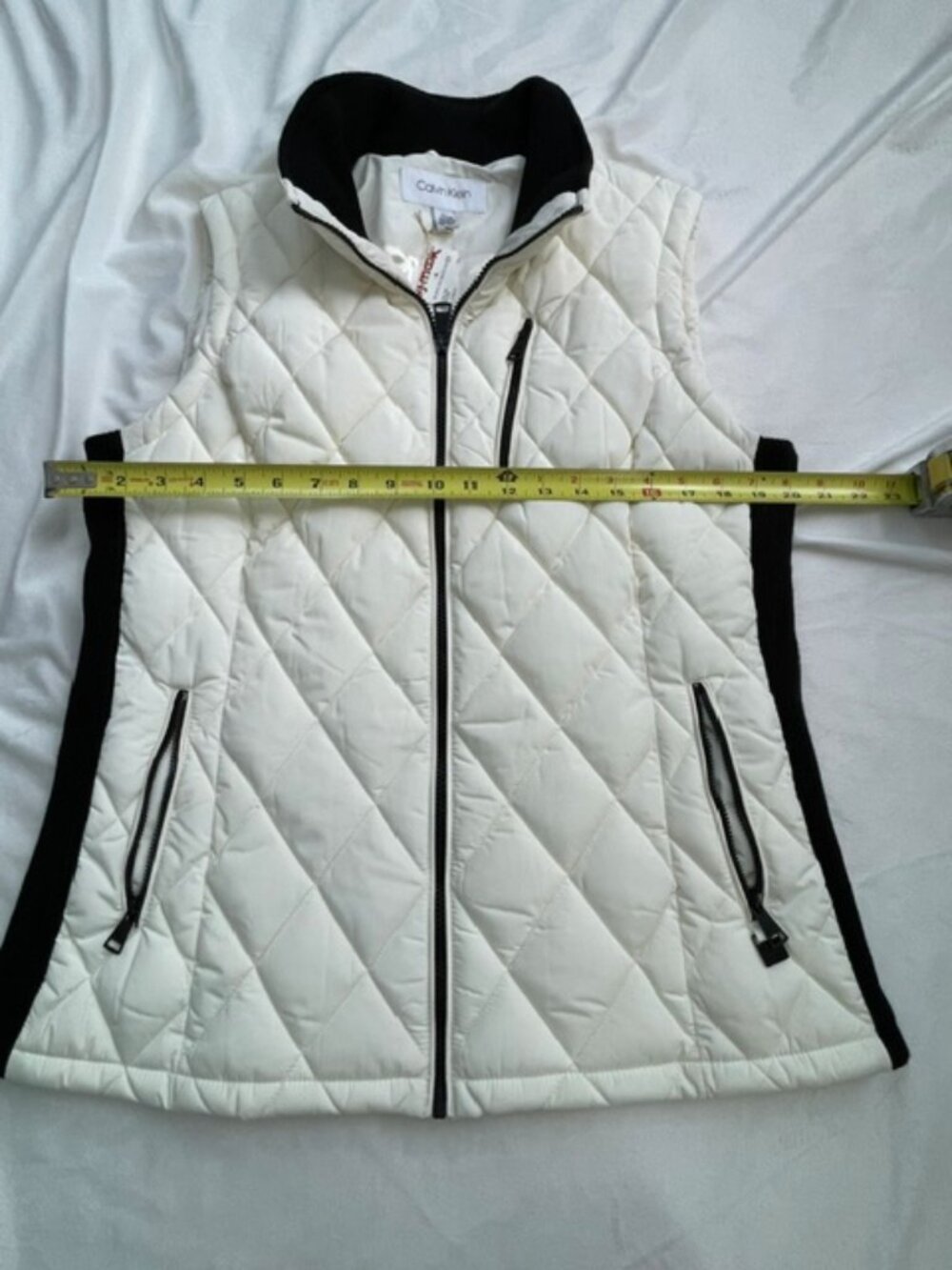 Calvin Klein Women's Quilted White Vest with Black Trim, White Black,  Size L - Picture 8 of 8